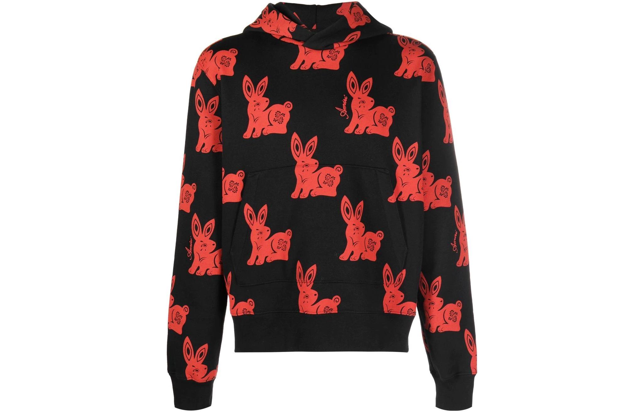 AMIRI SS23 Black Hoodie with All-Over Bunny Print PS23MJG046