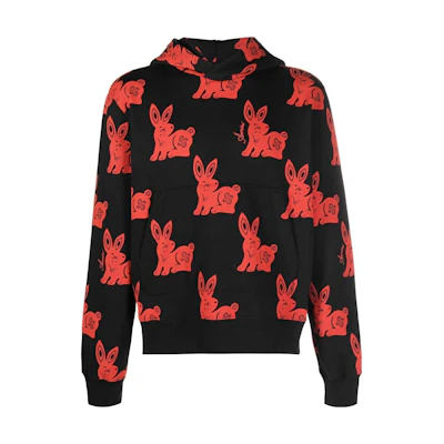 AMIRI SS23 Black Hoodie with All-Over Bunny Print PS23MJG046