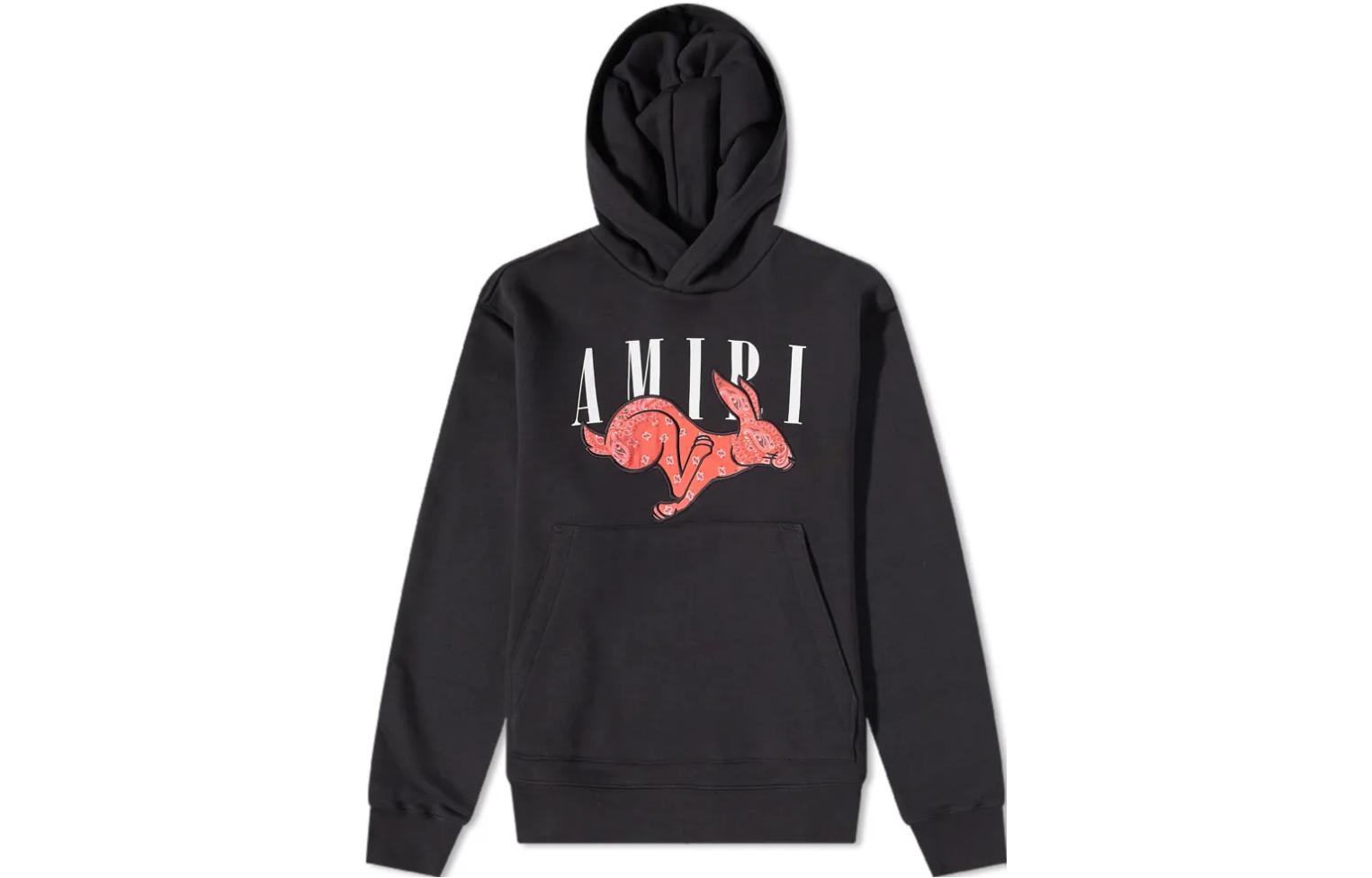 AMIRI SS23 Black Pullover Hoodie with Letter Graphic Print for Men MJG042-001