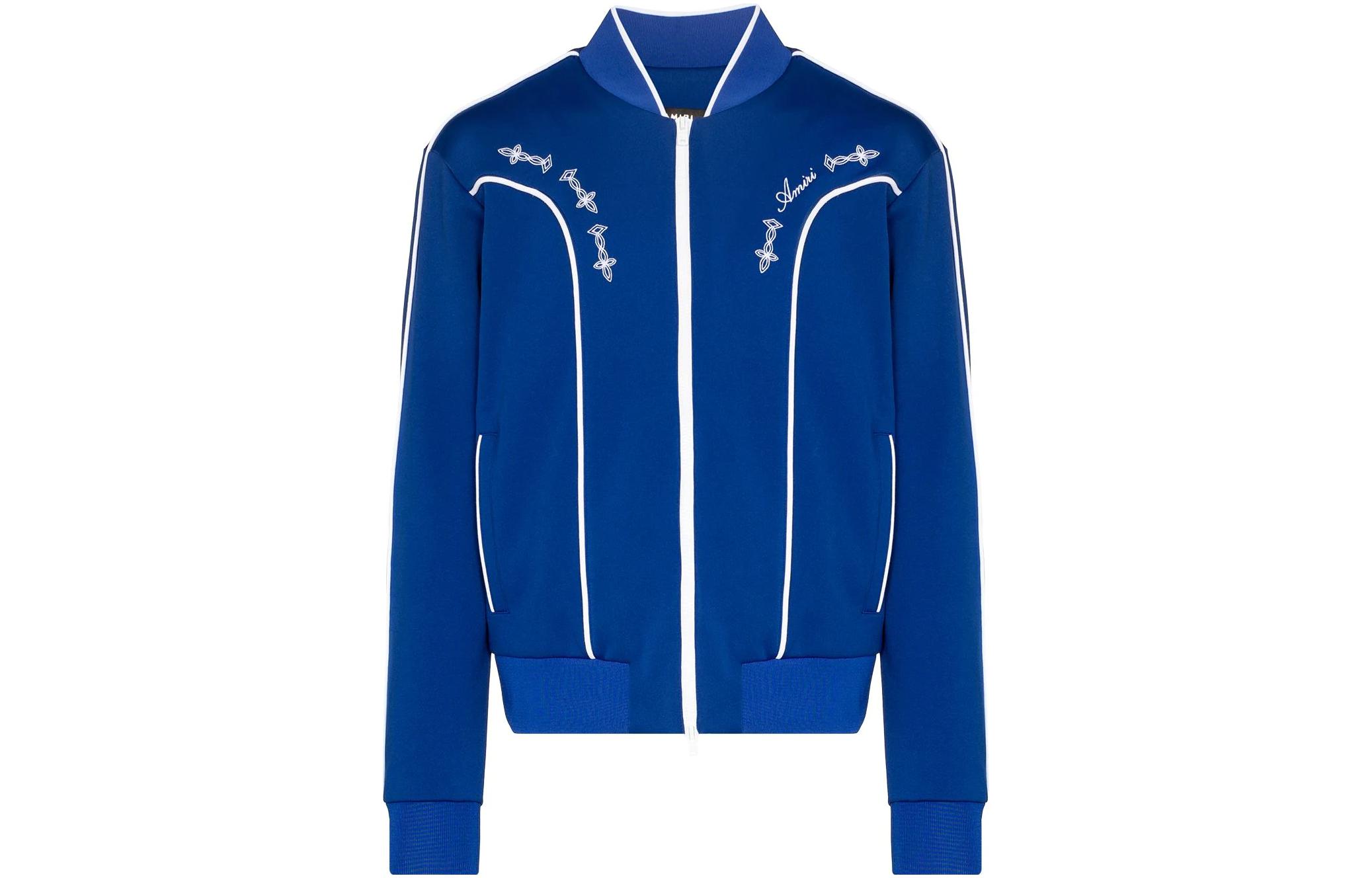 AMIRI SS23 Embroidered Trim Detail Zip-Up Jacket Blue Fashion Outerwear PS22MOS015-420