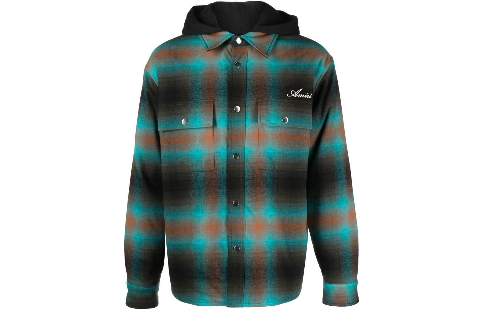 AMIRI SS23 Gradient Plaid Button-Up Hooded Jacket Multicolor PS23MOS041-439