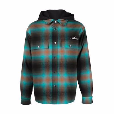AMIRI SS23 Gradient Plaid Button-Up Hooded Jacket Multicolor PS23MOS041-439