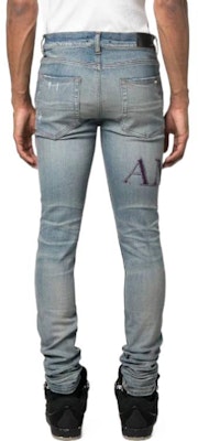 AMIRI SS23 素色破洞膝蓋徽標牛仔褲 藍色 PS23MDS006-408 Buy AMIRI SS23 素色破洞膝蓋徽標牛仔褲 藍色 PS23MDS006-408