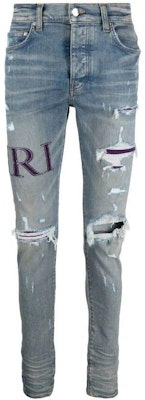 AMIRI SS23 素色破洞膝蓋徽標牛仔褲 藍色 PS23MDS006-408 Order AMIRI SS23 素色破洞膝蓋徽標牛仔褲 藍色 PS23MDS006-408