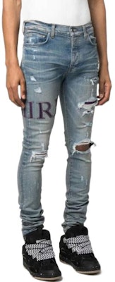 AMIRI SS23 素色破洞膝蓋徽標牛仔褲 藍色 PS23MDS006-408 Purchase AMIRI SS23 素色破洞膝蓋徽標牛仔褲 藍色 PS23MDS006-408