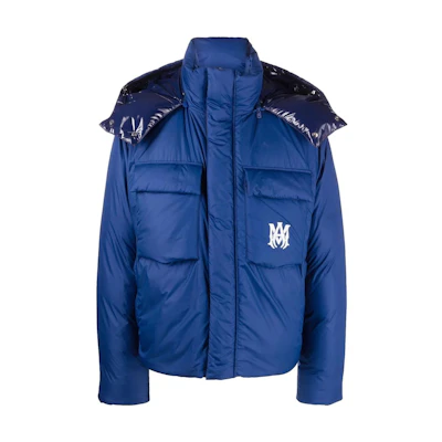 AMIRI SS23 Solid Color Hooded Puffer Jacket in Royal Blue PS23MOS030-420