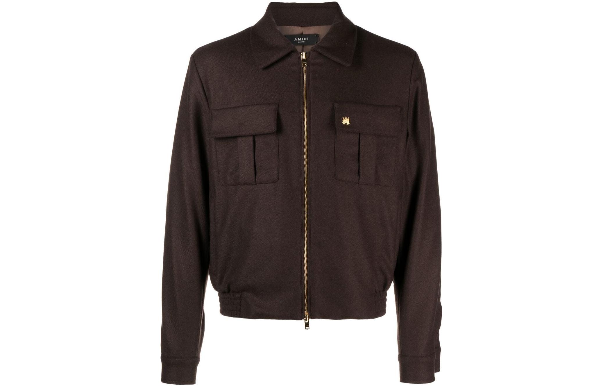 AMIRI SS23 Solid Zip-Up Shirt Jacket Chocolate Brown Men’s Outerwear AW22MJF020-200