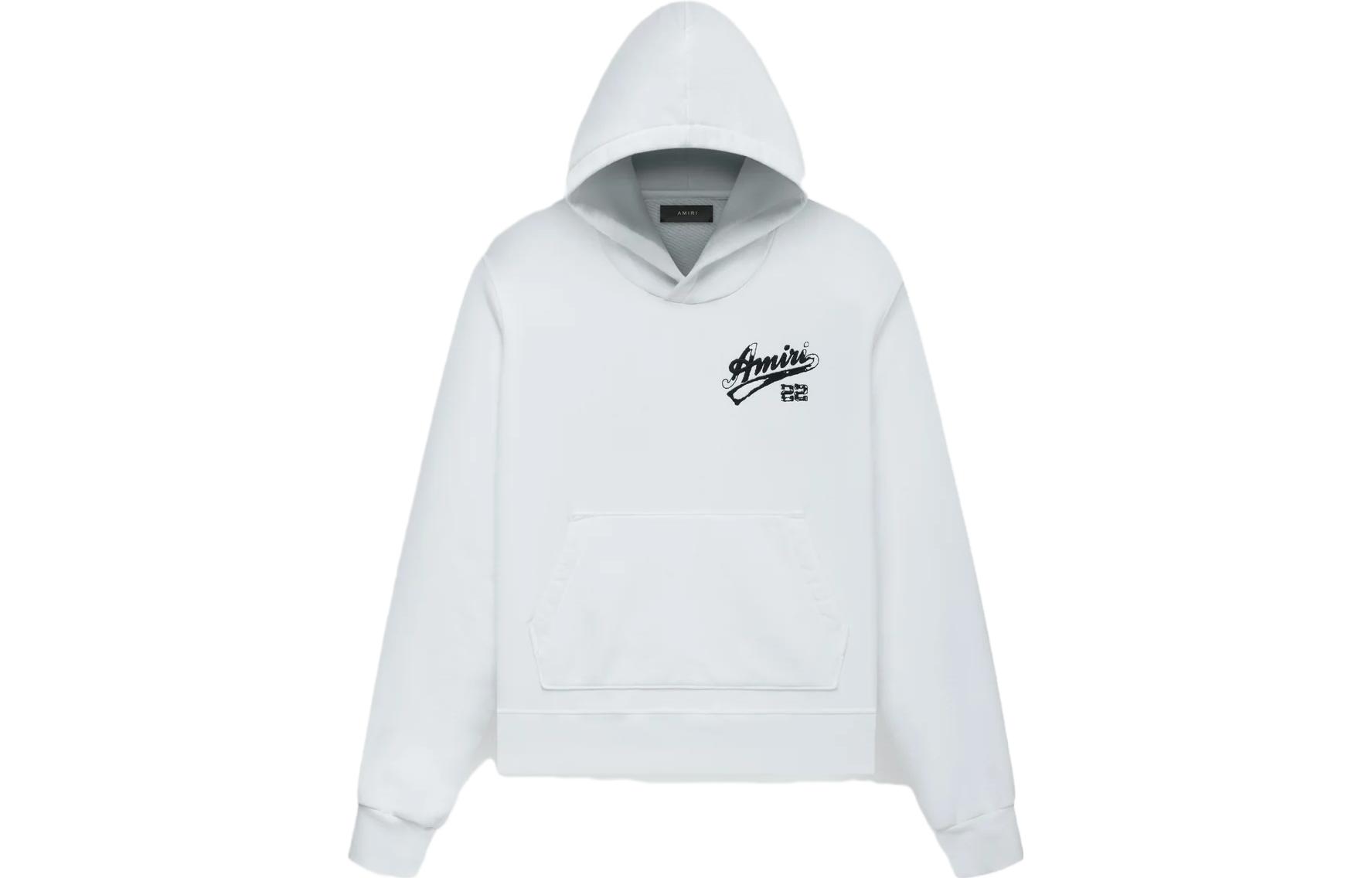 AMIRI SS23 White Solid Logo Embroidered Drawstring Hoodie Men SS23MJG007-100