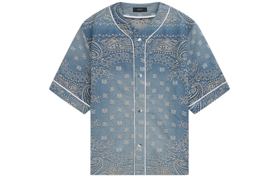 AMIRI SS24  Blue Relaxed Fit Printed Short-Sleeve Button-Up Shirt. AMDNIR1001