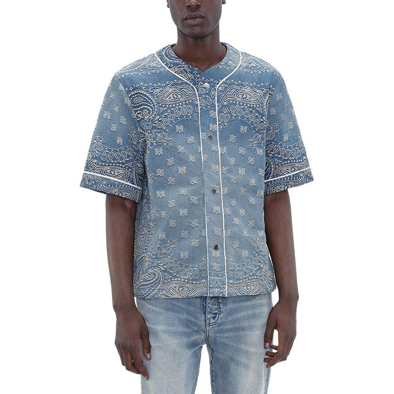 Lookbook AMIRI SS24 藍色印花短袖休閒襯衫扣衫。 AMDNIR1001