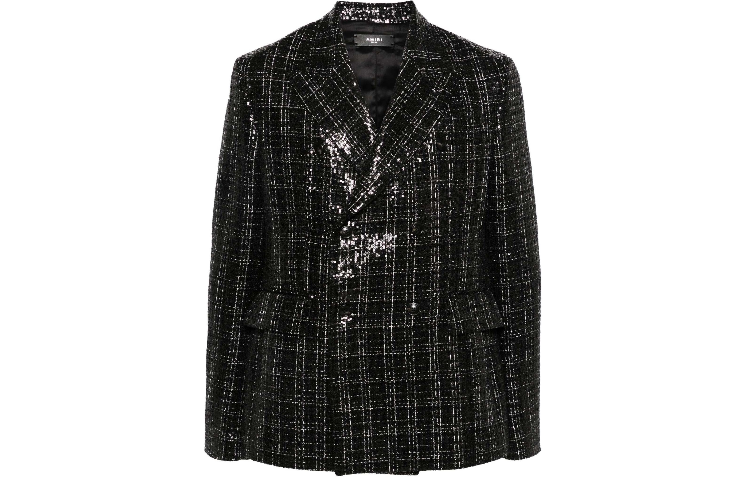 AMIRI SS24 Black Double-Breasted Sequin Loose-Fit Jacket AMSUFO1001-001