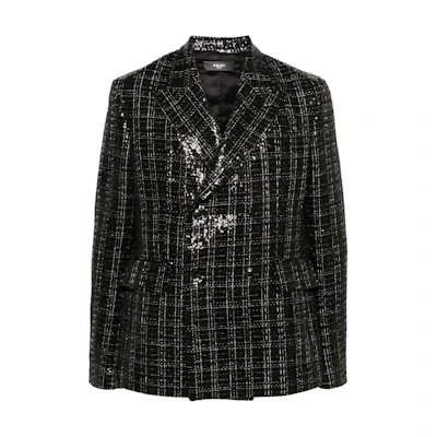 AMIRI SS24 Black Double-Breasted Sequin Loose-Fit Jacket AMSUFO1001-001