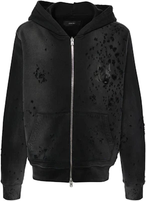 AMIRI SS24 Black Logo Hoodie Zip-Up Ribbed Oversized Sweatshirt AMJYHD1002-051 Buy AMIRI SS24 Black Logo Hoodie Zip-Up Ribbed Oversized Sweatshirt AMJYHD1002-051