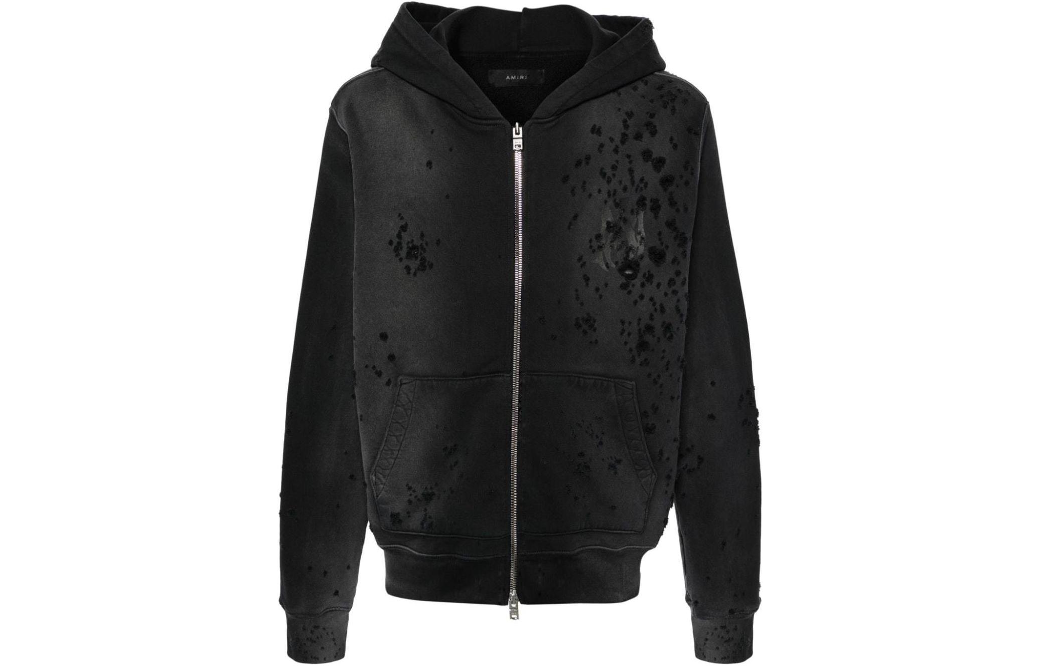 Order AMIRI SS24 Black Logo Hoodie Zip-Up Ribbed Oversized Sweatshirt AMJYHD1002-051