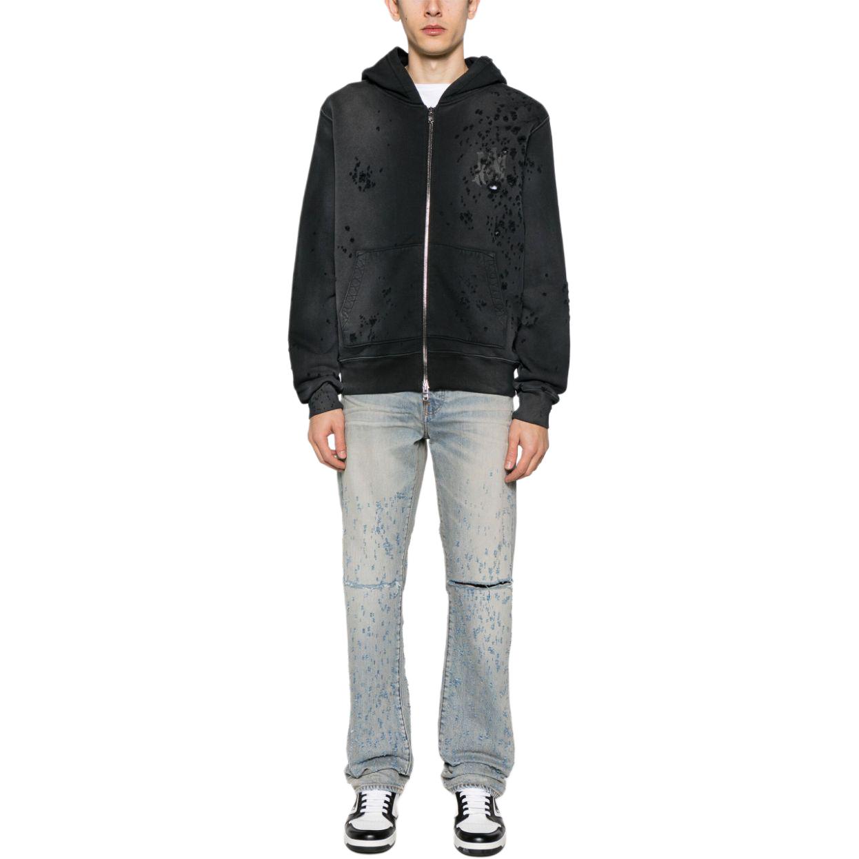 Lookbook AMIRI SS24 Black Logo Hoodie Zip-Up Ribbed Oversized Sweatshirt AMJYHD1002-051