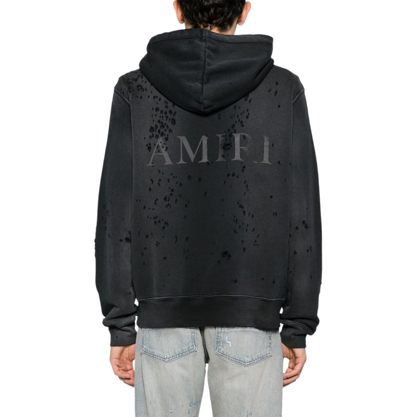 Shop AMIRI SS24 Black Logo Hoodie Zip-Up Ribbed Oversized Sweatshirt AMJYHD1002-051