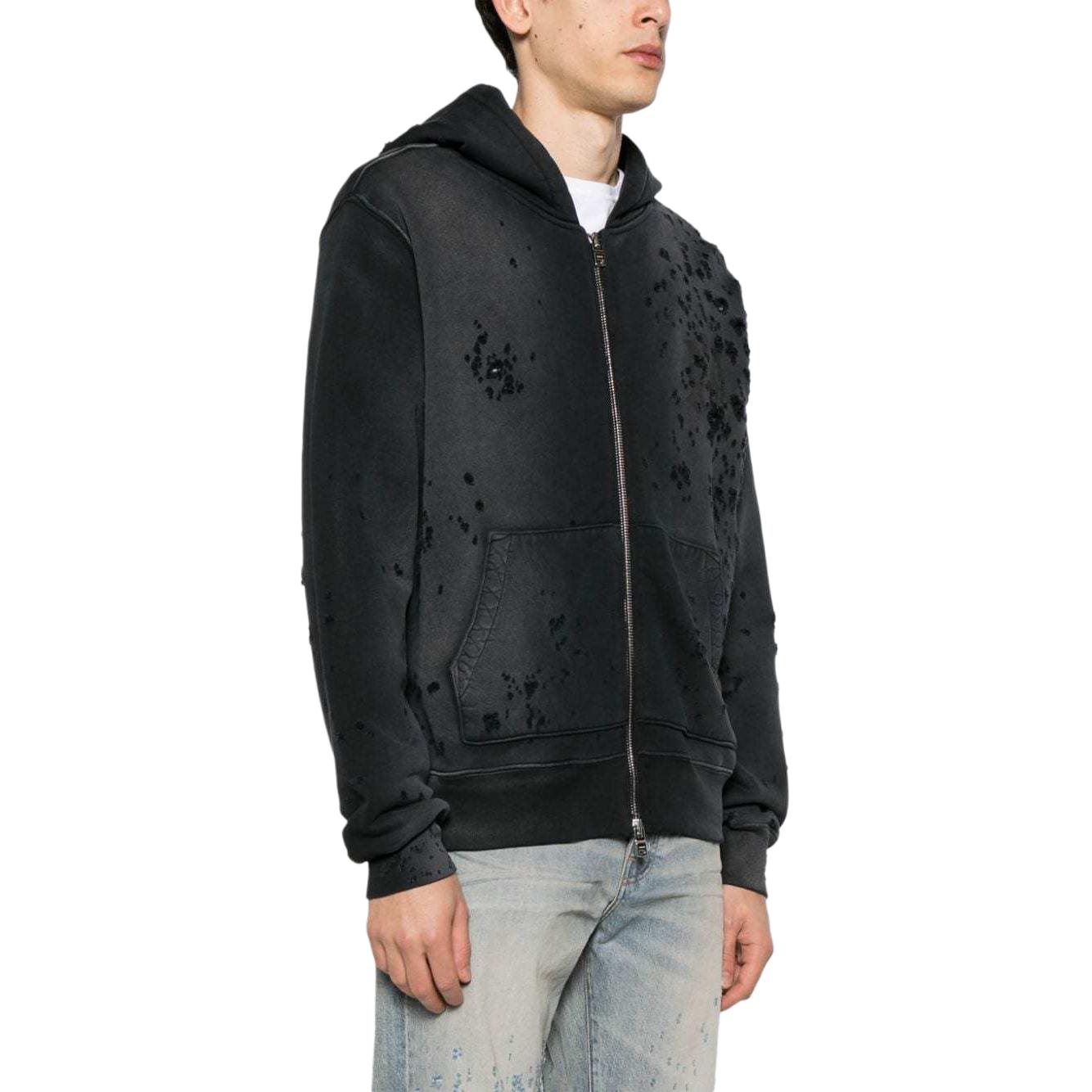 Purchase AMIRI SS24 Black Logo Hoodie Zip-Up Ribbed Oversized Sweatshirt AMJYHD1002-051