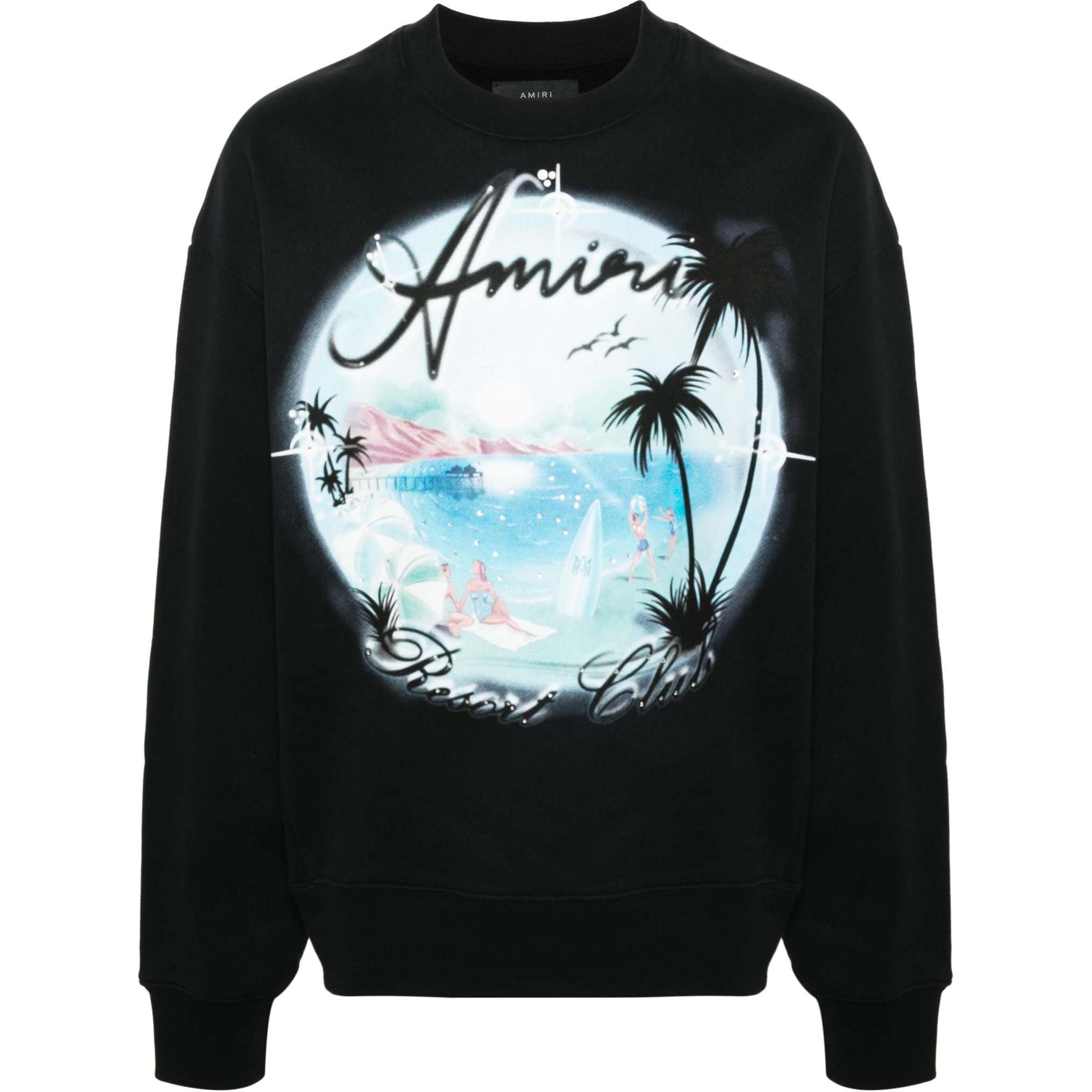 AMIRI SS24 Black Loose-Fit Printed Cotton Sweatshirt Long Sleeve Crewneck AMJYCW1032-BLACK