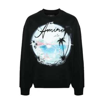 AMIRI SS24 Black Loose-Fit Printed Cotton Sweatshirt Long Sleeve Crewneck AMJYCW1032-BLACK