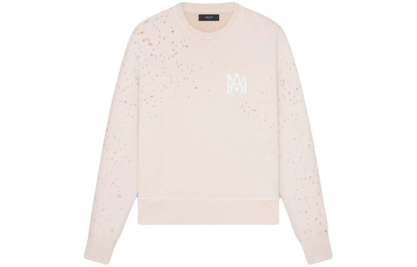 AMIRI SS24 Distressed Crewneck Long Sleeve Sweatshirt Cream Brown AMJYCW1020-365