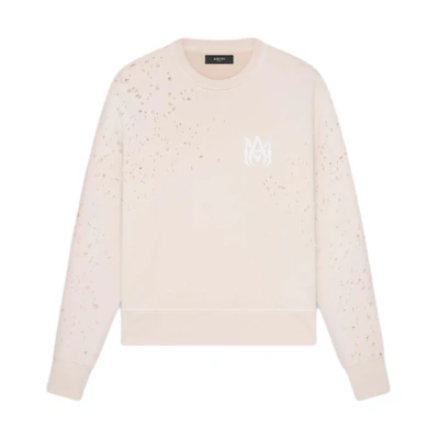 AMIRI SS24 Distressed Crewneck Long Sleeve Sweatshirt Cream Brown AMJYCW1020-365