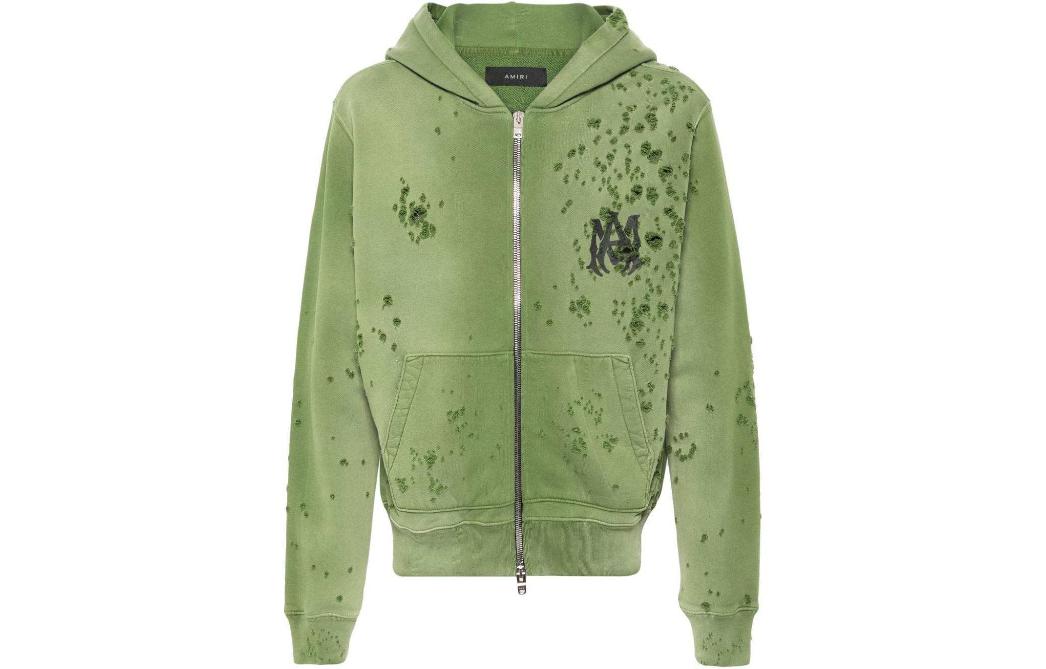 AMIRI SS24 Fern Green Letter Print Zip Hoodie with Drop Shoulders AMJYHD1002-310