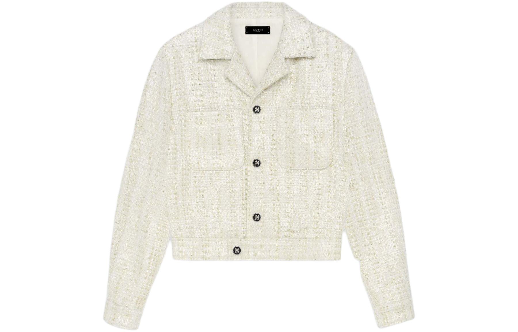 AMIRI SS24 Sequin Embellished Bouclé Single-Breasted Jacket Men Snow Plaster AMSUCA1002-271
