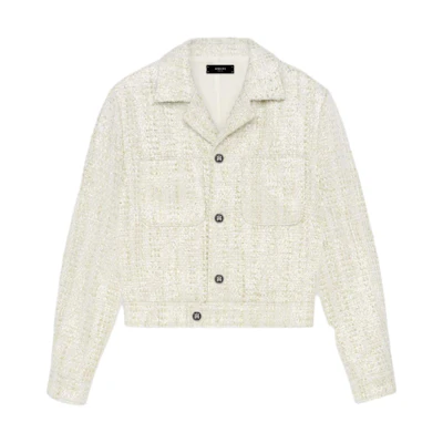 AMIRI SS24 Sequin Embellished Bouclé Single-Breasted Jacket Men Snow Plaster AMSUCA1002-271