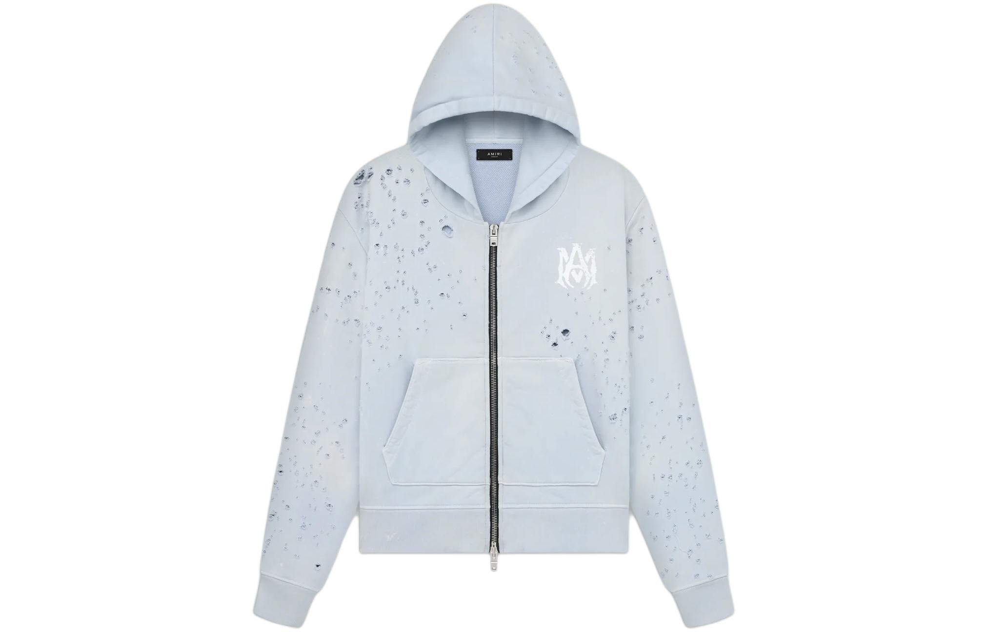 AMIRI SS24 Washed Ma Shotgun Hoodie Logo Jacket Gray AMJYHD1021-460