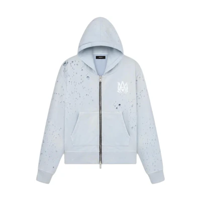AMIRI SS24 Washed Ma Shotgun Hoodie Logo Jacket Gray AMJYHD1021-460
