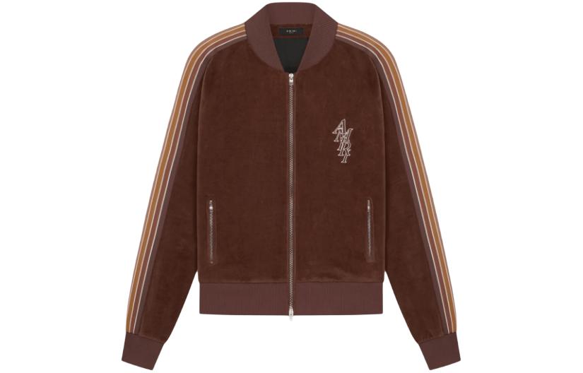 AMIRI Stack Velour Track Jacket Brown Striped Zip-Up Slim Fit Jacket PS24MOS030-210