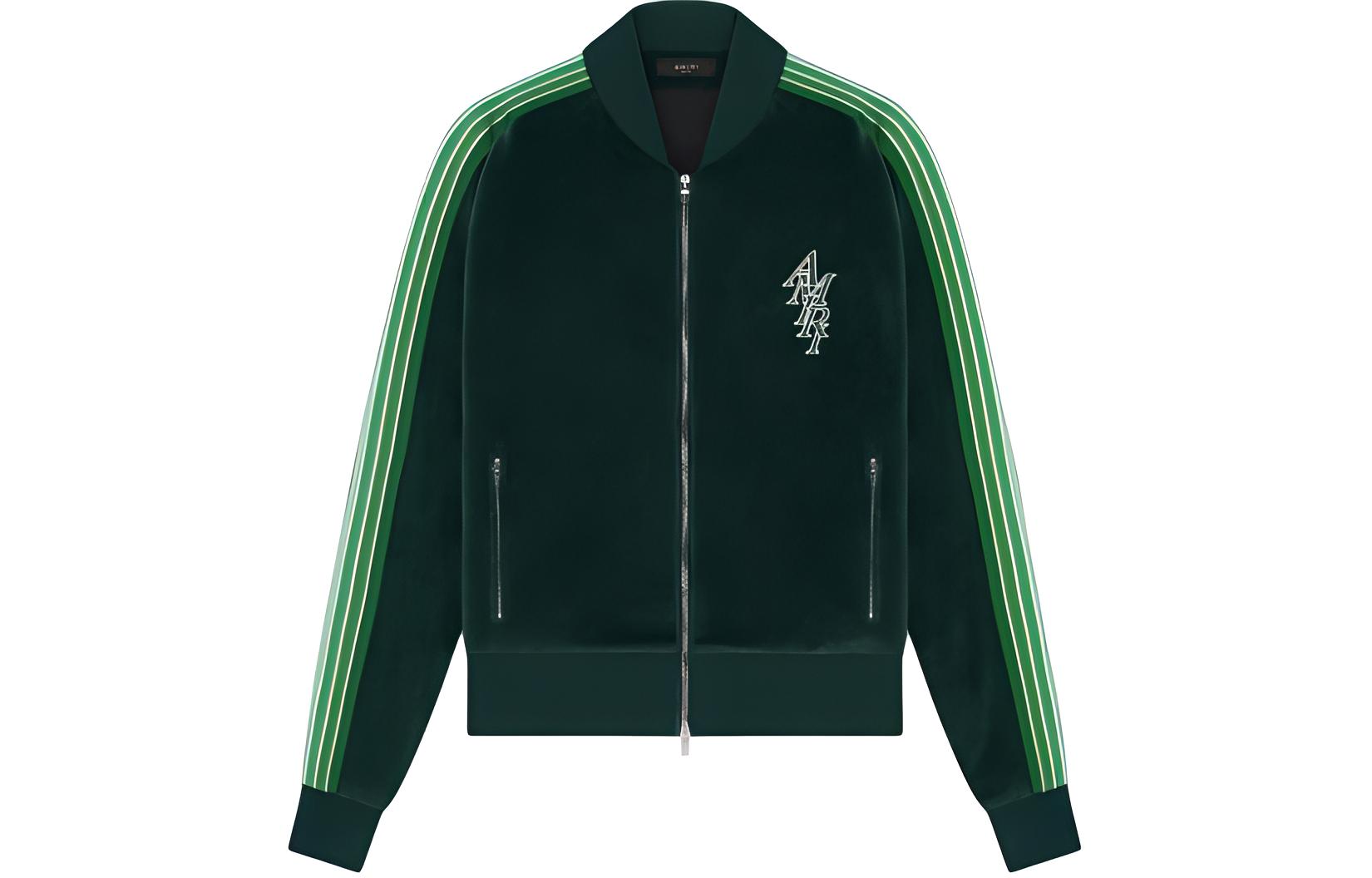 AMIRI Stack Velour Track Jacket Green Striped Zip-Up Slim Fit Jacket PS24MOS030-428