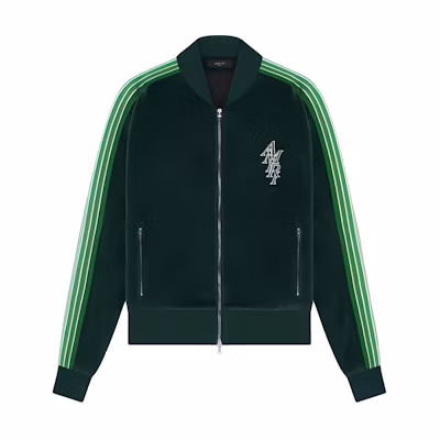 AMIRI Stack Velour Track Jacket Green Striped Zip-Up Slim Fit Jacket PS24MOS030-428