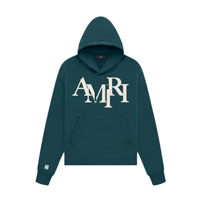 AMIRI Staggered Logo Green Hoodie Fit Pullover with Letter Print PS24MJL01-6428
