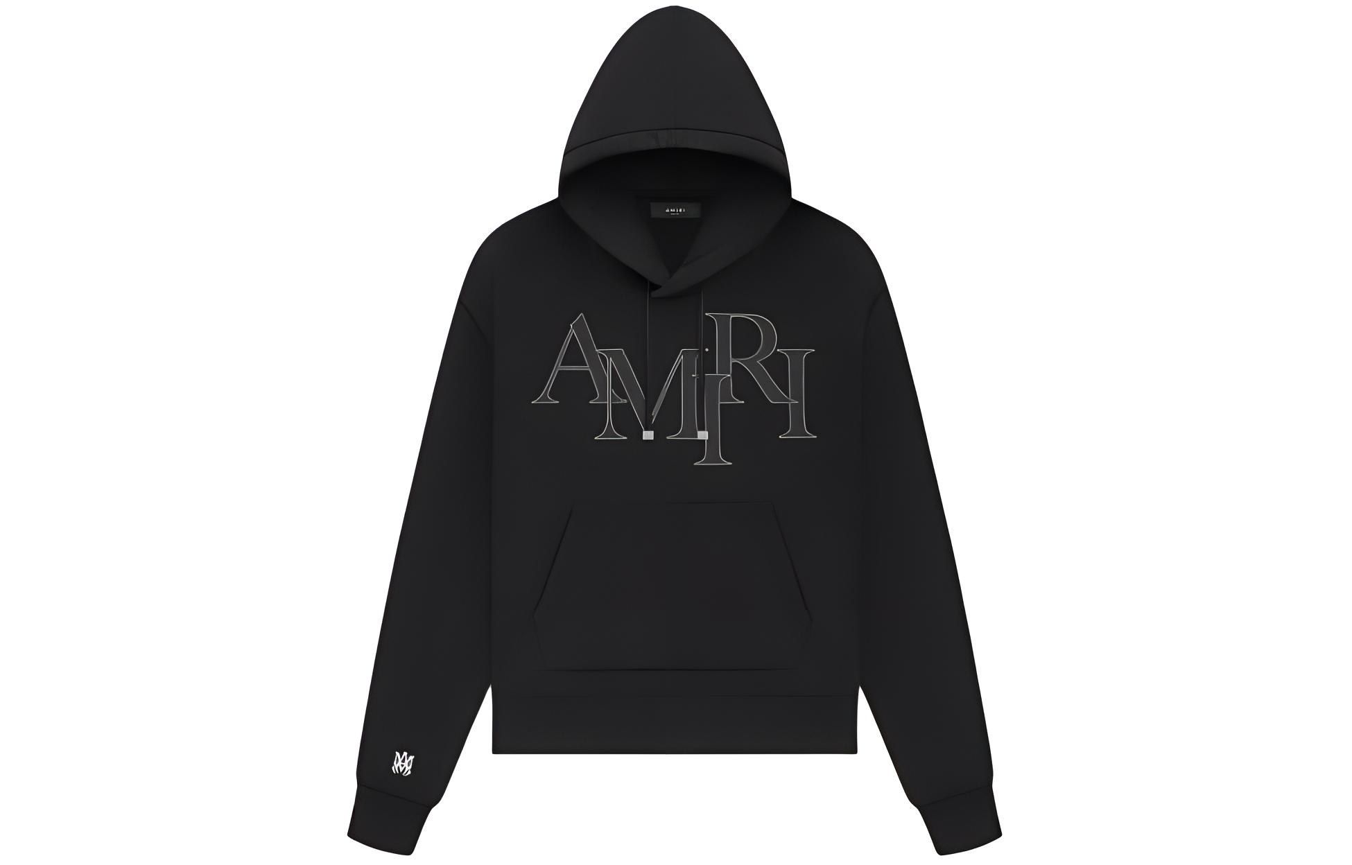 AMIRI Staggered Logo Hoodie Black Pullover Sweatshirt PS24MJL016-001