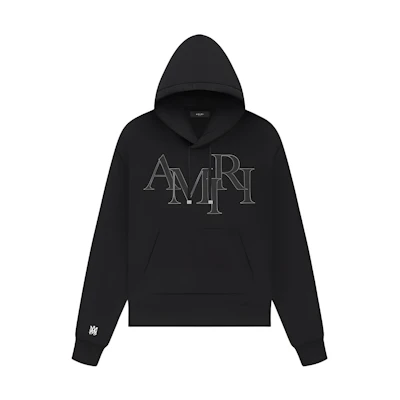 AMIRI Staggered Logo Hoodie Black Pullover Sweatshirt PS24MJL016-001