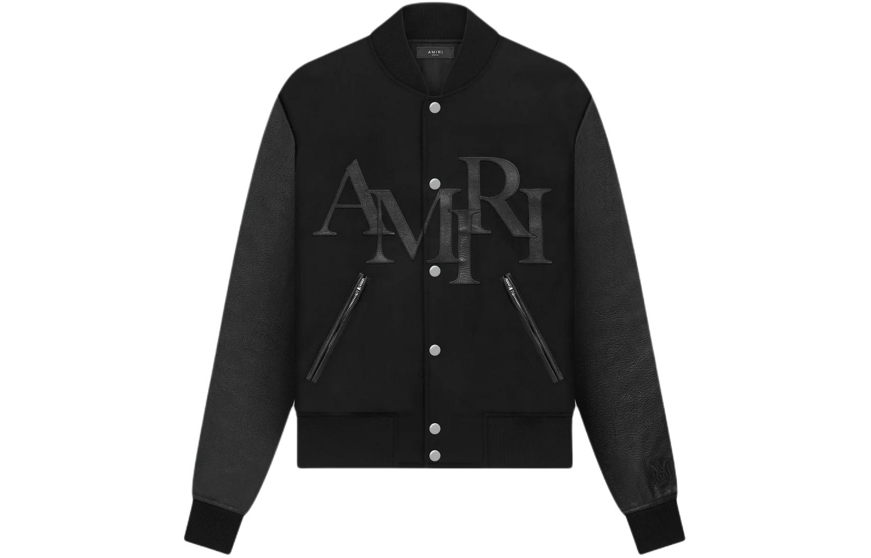 AMIRI Staggered Varsity Jacket Black Letter Print Casual Outerwear PS24MOS060-001