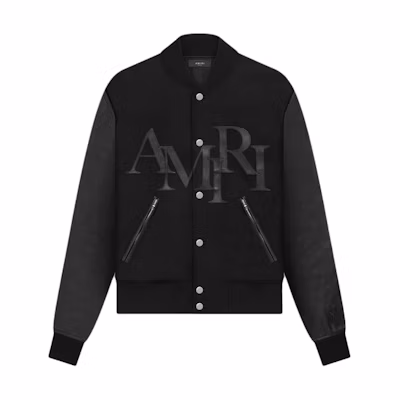 AMIRI Staggered Varsity Jacket Black Letter Print Casual Outerwear PS24MOS060-001