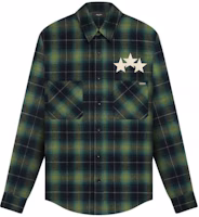 AMIRI Star Leather Green Plaid Slim Fit Button-Up Long Sleeve Shirt Men. PS24MSL011-428 AMIRI Star Leather Green Plaid Slim Fit Button-Up Long Sleeve Shirt Men. PS24MSL011-428