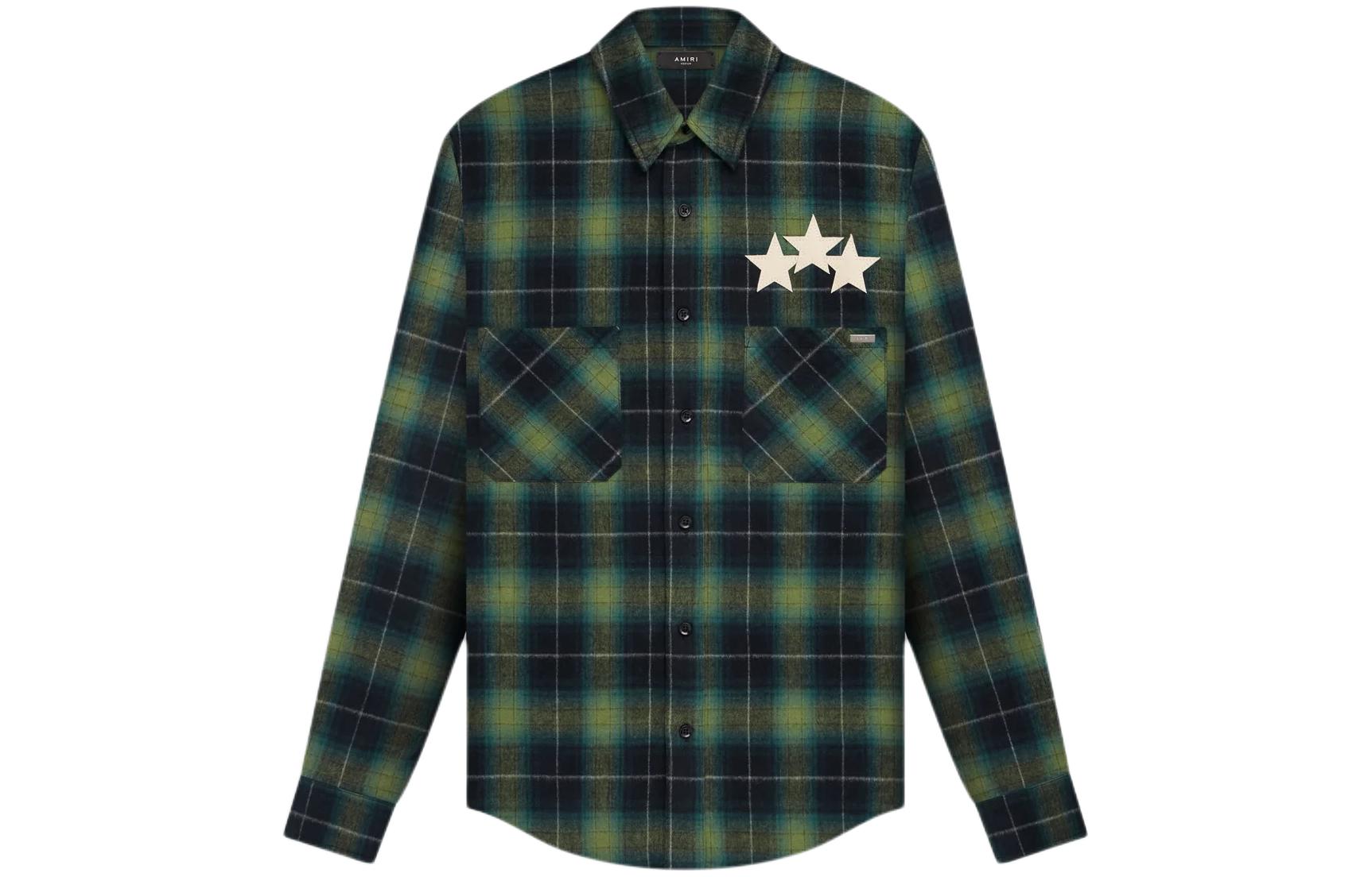 Order AMIRI 星星皮革綠格紋修身按扣長袖襯衫 男款. PS24MSL011-428