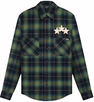 Order AMIRI Star Leather Green Plaid Slim Fit Button-Up Long Sleeve Shirt Men. PS24MSL011-428