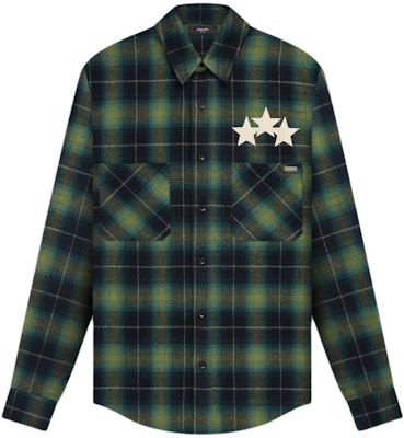 AMIRI 星星皮革綠格紋修身按扣長袖襯衫 男款. PS24MSL011-428 Order AMIRI 星星皮革綠格紋修身按扣長袖襯衫 男款. PS24MSL011-428