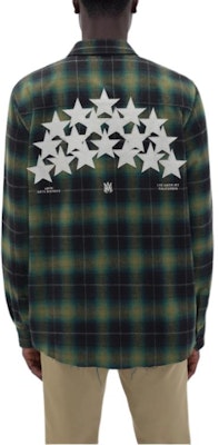 AMIRI 星星皮革綠格紋修身按扣長袖襯衫 男款. PS24MSL011-428 Lookbook AMIRI 星星皮革綠格紋修身按扣長袖襯衫 男款. PS24MSL011-428