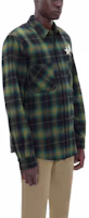 Shop AMIRI Star Leather Green Plaid Slim Fit Button-Up Long Sleeve Shirt Men. PS24MSL011-428