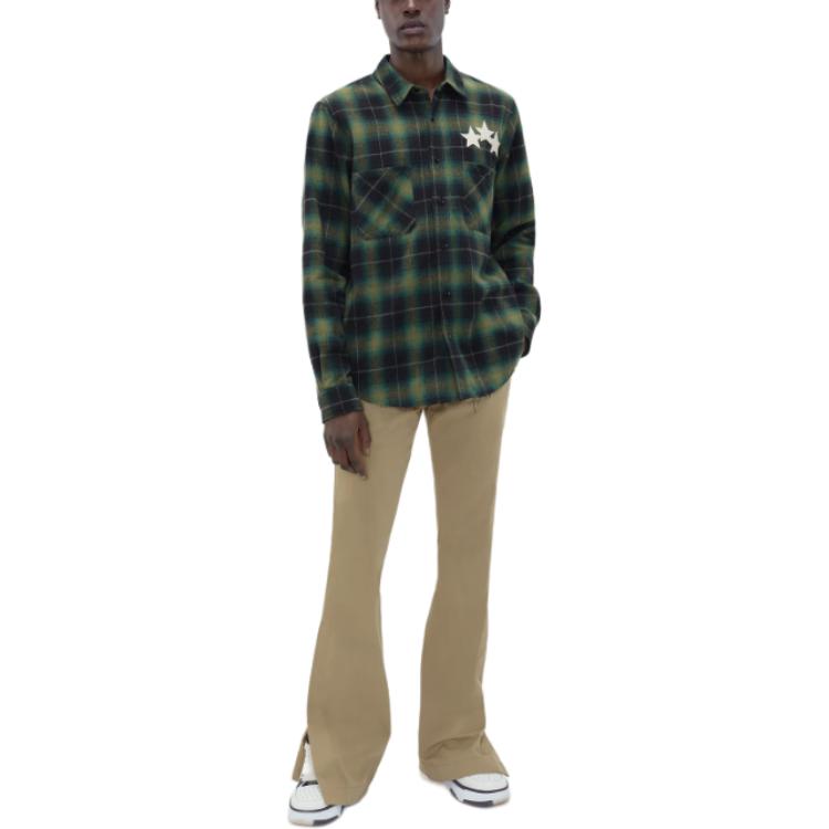 Purchase AMIRI 星星皮革綠格紋修身按扣長袖襯衫 男款. PS24MSL011-428