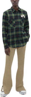 AMIRI 星星皮革綠格紋修身按扣長袖襯衫 男款. PS24MSL011-428 Purchase AMIRI 星星皮革綠格紋修身按扣長袖襯衫 男款. PS24MSL011-428