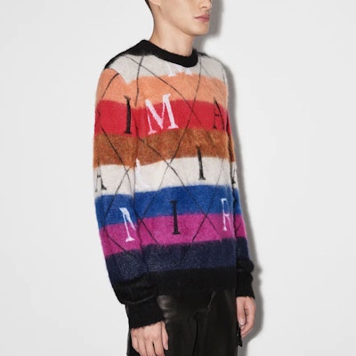 AMIRI 條紋字母 Mohair 羊毛衫 圓領毛衣. PS23MKL010-900 Purchase AMIRI 條紋字母 Mohair 羊毛衫 圓領毛衣. PS23MKL010-900