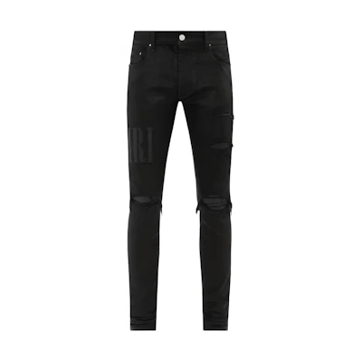 AMIRI Wax Logo Distressed Slim Fit Jeans Black AMDNSY1010-001