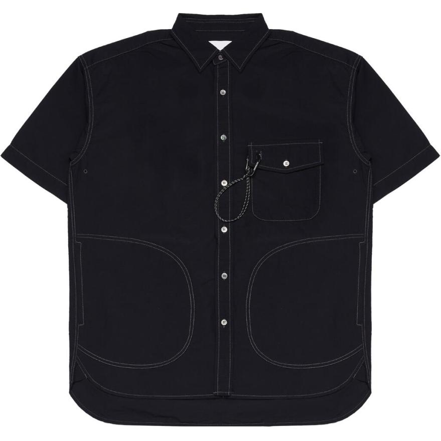 Order and wander Kemeja Lengan Pendek Butang Hitam Solid 5744183166-010