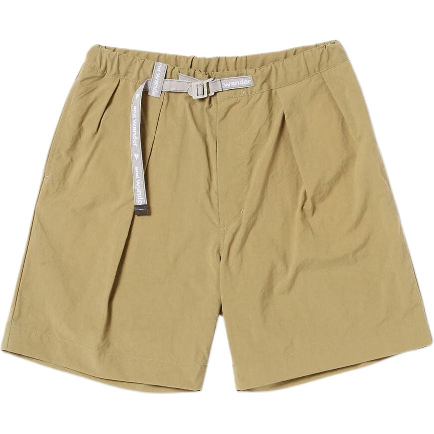 and wander  Pleated Tapered Logo Embroidered Shorts Light Brown. 5744182177M040